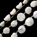 White Druzy Snow Quartz Cone Flower Drop Geode Beads 16-20mm 7pcs