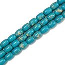Blue Green Sea Sediment Jasper Barrel Shape Beads Size 10x14mm 15.5'' Strand