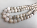 white agate faceted round beads