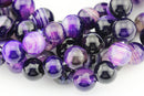 large hole purple Striped agate smooth round beads