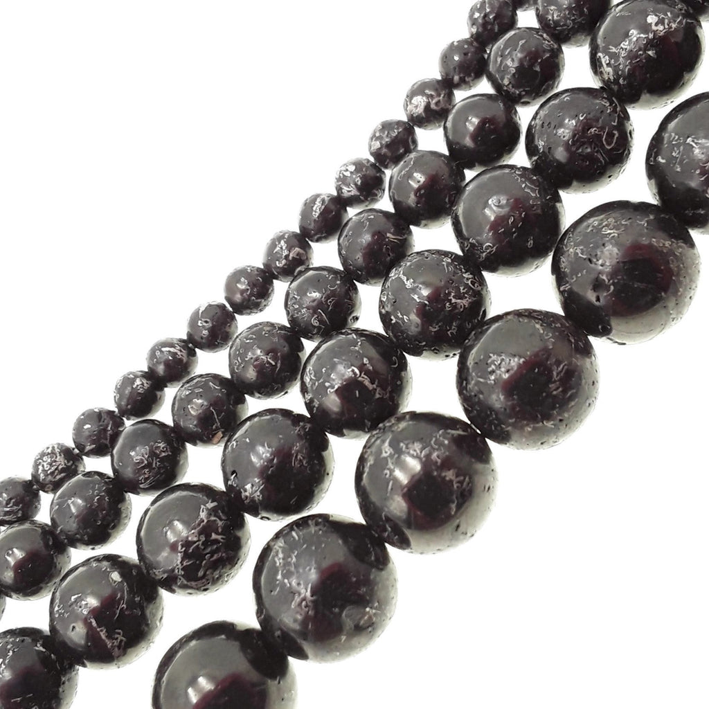Black Jet Pyrite Inclusions Smooth Round Beads 4mm 6mm 8mm