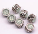 silver micro pave zircon light green synthetic zircon flat wheel charm