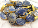sodalite oval bezel slab gold leaf edge beads