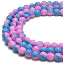Pink Blue Printed Glass Smooth Round Beads Size 6mm 8mm 10mm 15.5" Strand
