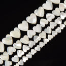 White Mother of Pearl MOP Shell Horizontal Drilled Heart 6mm to 12mm 15.5'' Strd