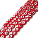 Red Evil Eye Glass Coin Discs Beads Size 6mm 8mm 10mm 15.5" Strand