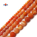 Orange Fire Agate Cracked Matte Round Beads 4mm 6mm 8mm 10mm 12mm 15.5" Strand