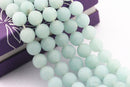 large hole aqua color quartz matte round beads