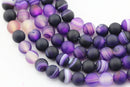 large hole purple Striped agate matte round beads