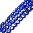 Blue Evil Eye Glass Coin Discs Beads Size 6mm 8mm 10mm 15.5" Strand