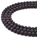 2.0mm Large Hole Violet Purple Color Lava Smooth Round Beads Size 6-10mm 15.5'' Strand