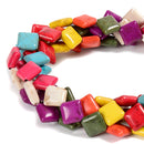 Multi Color Howlite Turquoise Diagonal Drilled Square Beads 10mm 13mm 15.5''