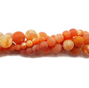Orange Fire Agate Cracked Matte Round Beads 4mm 6mm 8mm 10mm 12mm 15.5" Strand
