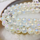 ab coated Crackled quartz crystal smooth round beads