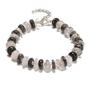 Black Rutilated Quartz Wheel Beaded Bracelet Silver Clasp 3x10mm 7.5" Length