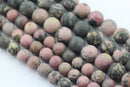 large hole rhodonite matte round beads