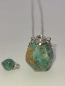 Green Jade Hexahedron Shape Perfume Bottle Necklace & Silver Chain Size 17x34mm