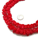 Red Bamboo Coral Hand Carved Flower Beads Size Approx 8x10mm 15.5'' Strand