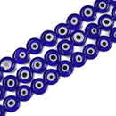 Blue Evil Eye Glass Coin Discs Beads Size 6mm 8mm 10mm 15.5" Strand