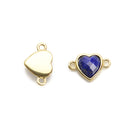 Gemstone Faceted Heart Shape Gold Edge Connector Pendant Charm Size 11x11mm