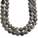 Natural Black Network Silk Stone Spider Web Jasper Smooth Flat Coin Beads Size 12mm 15.5'' Strand