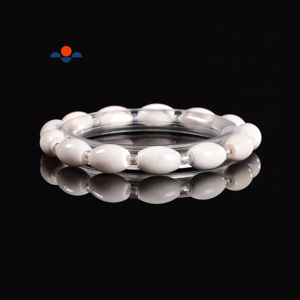 Natural White Agate Rice Shape Elastic Bracelet Beads Size 8x12mm 7.5'' Lengeth
