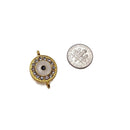 round evil eye charm gold silver plated copper with rhinestones