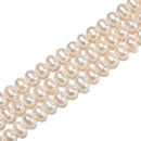 Fresh Water Pearl White Ringed Potato Round Beads Size 7-8mm 15.5'' Strand