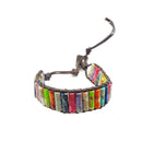 Handmade 7 Chakra Sea Sediment Jasper Stone Round Tube Leather Wrap Bracelet