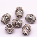 silver plated micro pave zircon cylinder shape charm