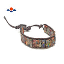 Multi Color Sea Sediment Jasper Stone Rectangle Tube Leather Wrap Bracelet