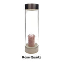 04 - Crystal Infused Healing Glass Water Bottle Gemstone Chips 9" Tall Labradorite, Rose Quartz, Jasper, Black Tourmaline, Turquoise