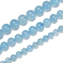 High Quality Natural Aquamarine Smooth Round Beads Size 5mm 6mm 8mm 15.5'' Strd