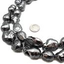 Dark Gray Coated Fresh Water Pearl Baroque Flameball Beads 16x20mm 15.5" Strand