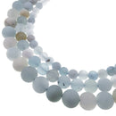 natural blue aquamarine matte round beads