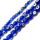 Blue Evil Eye Glass Smooth Round Beads Size 6mm 8mm 15.5" Strand