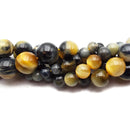 2.0mm Hole Golden Blue Tiger Eye Smooth Round Beads 6mm 8mm 10mm 15.5" Strand