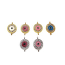 round evil eye charm gold silver plated copper with rhinestones