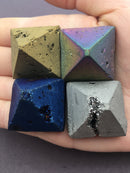 natural tiny druzy agate pyramid silver gold rainbow blue colors