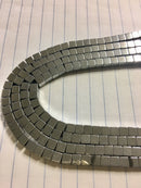 silver plated hematite smooth cube beads