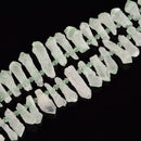 Light Green Quartz Top Drill Rough Long Points 15-22mm 18-25mm 30-35mm 15.5''Str