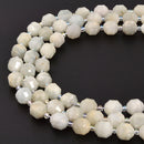 White MoonstonePrism Cut Double Point Faceted Round Beads 9x10mm 15.5" Strand