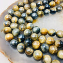 coated golden blue Tiger's eye smooth round beads