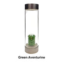 03 - Crystal Infused Healing Glass Water Bottle Gemstone Chips 9" Tall Amethyst, Tiger Eye, Quartz, Aventurine, Citrine, Lapis