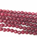 ruby red dyed jade faceted round beads 