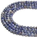 Natural Blue Spot Jasper Hard Cut Faceted Round Beads Size 6mm 15.5'' Strand