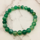 green Striped agate bracelet smooth round