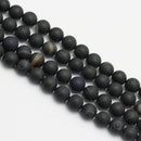 large hole black Striped agate matte round beads