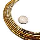 Dark Gold/Light Gold Plated Hematite Faceted Tube Beads 2x4mm 15.5" Strand
