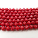 red bamboo coral carved round beads